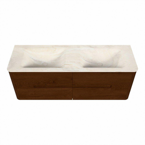 Mondiaz CIRO-DLUX Badkamermeubelset - 140x45x50cm - Solid surface wastafel Ostra - 2 wasbak Dubbel - 2 kraangaten - 4 lades - Ruby SW1531860