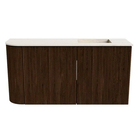 Mondiaz JOYA-DLUX 81.6cm toiletmeubel - ronding links kleur Walnut - Wastafel FAYE positie Rechts 1 kraangat kleur Meli. SW1424453