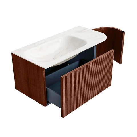 Mondiaz KURVE-DLUX Badkamermeubelset - 95x46x40cm - 1 lade - 1 deur - wastafel solid surface - links - 1 kraangat - Ruby SW1415832