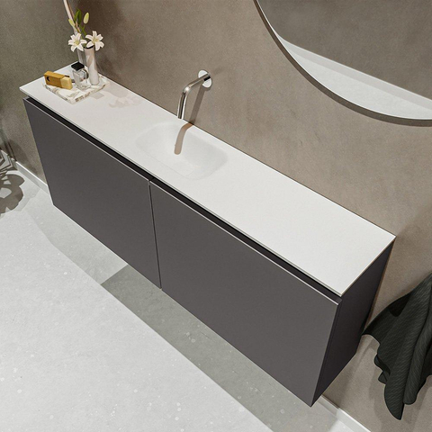 MONDIAZ TURE Toiletmeubel 120x23x50cm met 0 kraangaten 2 deuren dark grey mat Wastafel Eden midden Solid Surface Wit SW474942