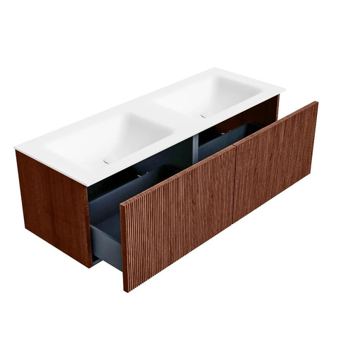 Mondiaz KURVE Badkamermeubelset - 130x46x40cm - 2 lade - wastafel solid surface - dubbel - zonder kraangat - Ruby SW1415316