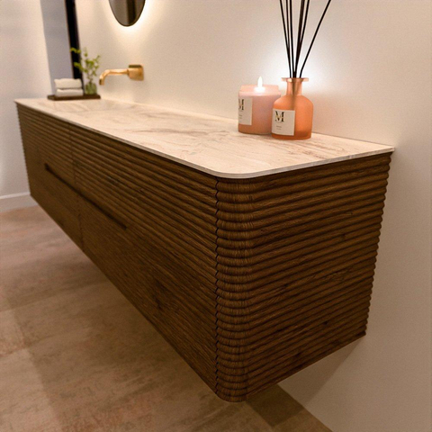 Mondiaz CIRO-DLUX Ensemble de meuble de salle de bains - 190x45x50cm - Plan vasque en solid surface Frappe - 1 vasque à gauche - sans trous de robinet - 4 tiroirs - Dusk SW1532854