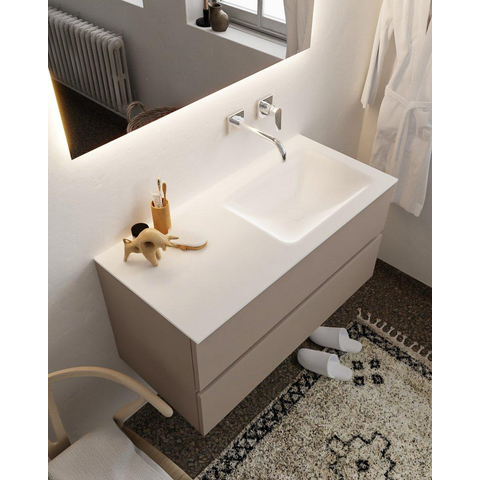 ENSEMBLE DE MEUBLE MONDIAZ VICA - 100cm - 2 tiroirs - lavabo Cloud à droite - 0 trous de robinet - solid surface smoke SW411381