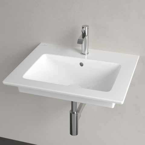 Villeroy & Boch venticello wastafel - 600x500mm - met overloop - geslepen onderkant - 3 kraangaten middelste open - White Alpine (glans wit) 1025156