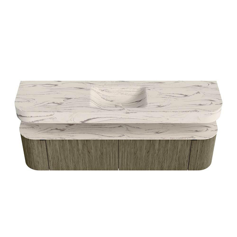 MONDIAZ THOR-DLUX 180cm meuble de salle de bains arrondi gauche + droite couleur Shadow avec 2 tiroirs et 2 portes. Vasque suspendue CLOUD Milieu sans trou de robinet couleur Nata. SW1466214