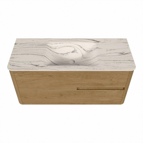 Mondiaz CIRO-DLUX Badkamermeubelset - 110x45x50cm - Solid surface wastafel Nata - 1 wasbak Midden - zonder kraangaten - 2 lades - Oak SW1531448