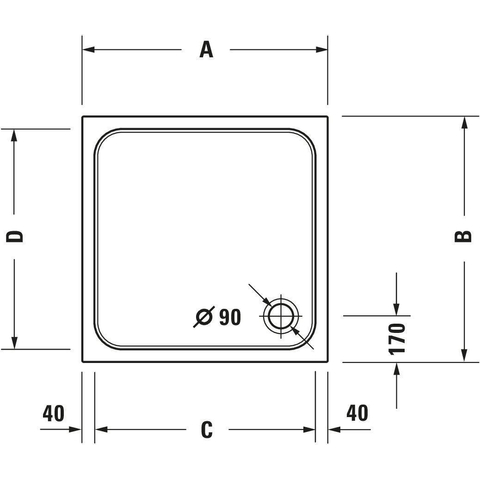 Duravit D-code Kunststof douchebak acryl vierkant - zonder paneel - 80x80cm - met afvoergat - diameter 90mm - wit 0295835