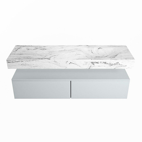 Mondiaz ALAN-DLUX Ensemble de meuble - 150cm - meuble Clay mat - 2 tiroirs - Lavabo Cloud Glace suspendu - vasque Droite - 1 trou de robinet SW806043