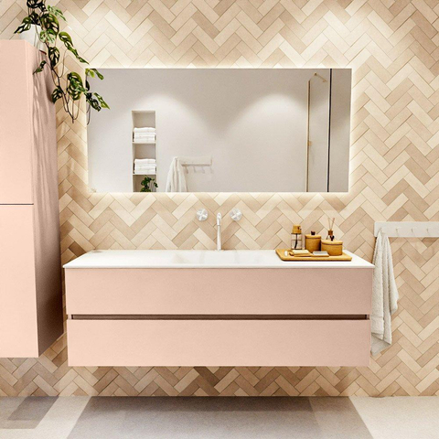 MONDIAZ VICA Ensemble meuble de salle de bains - 150cm - meuble sous-vasque rosee - 2 tiroirs - lavabo cloud central - 1 trou de robinet - version haute 60cm - talc SW1083388