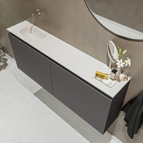 MONDIAZ TURE Toiletmeubel 120x23x50cm met 0 kraangaten 2 deuren dark grey mat Wastafel Eden links Solid Surface Wit SW474944