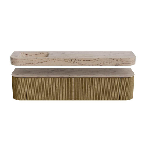 MONDIAZ THOR-DLUX 200cm meuble de salle de bains arrondi gauche + droite couleur Dusk avec 2 tiroirs et 2 portes. Vasque suspendue CLOUD Gauche 1 trou de robinet couleur Arena. SW1467068