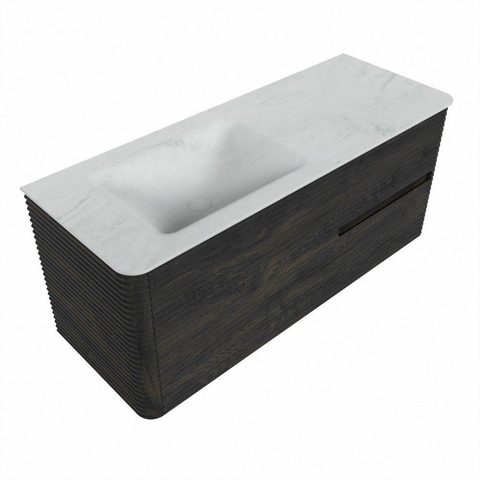 Mondiaz CIRO-DLUX Meuble de salle de bains - 120x45x50cm - Lavabo en solid surface Opalo - 1 vasque à gauche - sans trous de robinet - 2 tiroirs - Shadow SW1532426