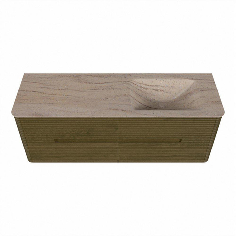 Mondiaz CIRO-DLUX Badkamermeubelset - 140x45x50cm - Solid surface wastafel Saba - 1 wasbak Rechts - zonder kraangaten - 4 lades - Dusk SW1533361