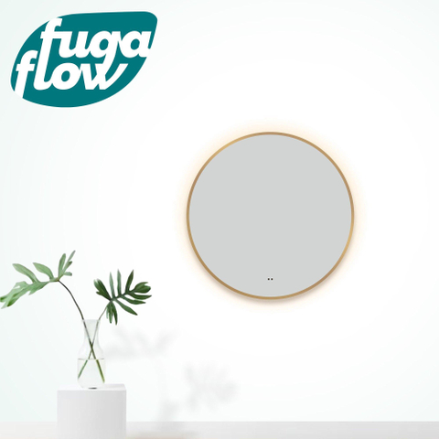 FugaFlow Eccelente Arredo Miroir avec éclairage rond diamètre 80cm avec éclairage LED indirect avec chauffe miroir et interrupteur infrarouge Or mat SW1123410