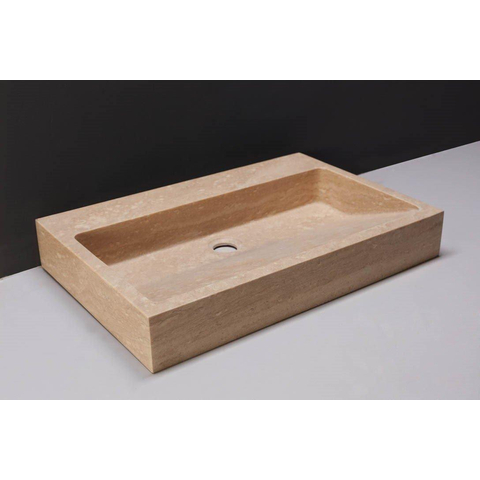 Forzalaqua Palermo wastafel - 60x40x9cm - zonder kraangat - gezoet travertin (beige) SW67875