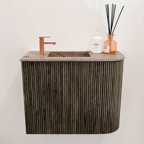 Mondiaz JOYA-DLUX Meuble de salle de bains 51,6cm - arrondi droit couleur Shadow - Vasque FAYE position Gauche 1 trou de robinet couleur Arena SW1424819