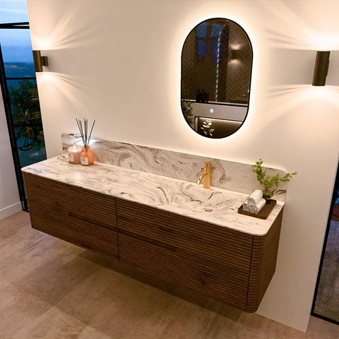 Mondiaz CIRO-DLUX Ensemble de meubles de salle de bains - 190x45x50cm - Plan-vasque solid surface Glace - 1 lavabo à droite - 1 trou de robinet - 4 tiroirs - Dusk SW1533014