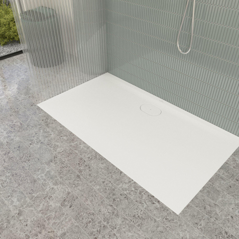 Villeroy & Boch Ecora douchebak - 140x80x3.5cm - afvoer lange zijde - stone white (wit) SW1558983