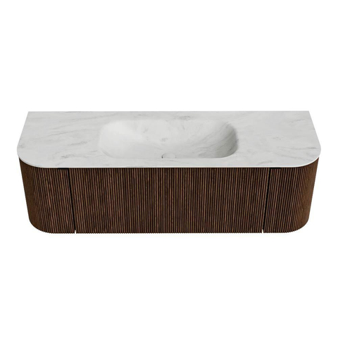 MONDIAZ KURVE-DLUX Meuble de salle de bains 140 cm avec module 25 Len R couleur Walnut avec 1 tiroir et 2 portes. Lavabo BIG SMALL central 1 trou de robinetterie couleur Opalo. SW1137637