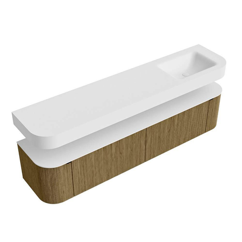 MONDIAZ THOR Meuble de salle de bains - 200cm - arrondi gauche + droite - couleur Dusk - 2 tiroirs - 2 portes - Vasque suspendue CLOUD droite 1 trou de robinet - couleur Talc SW1466836