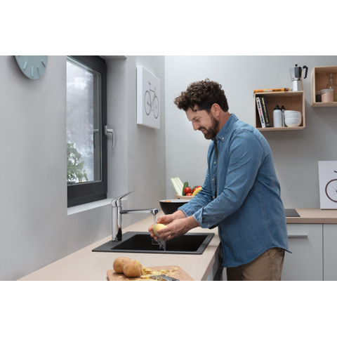 Hansgrohe M42 M423-H120 Mitigeur de cuisine 1 trou pour installation devant fenêtre avec bec pivotant 360° rabattable chrome SW241703
