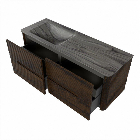 Mondiaz CIRO-DLUX Badkamermeubelset - 130x45x50cm - Solid surface wastafel Sombra - 1 wasbak Links - 1 kraangat - 4 lades - Walnut SW1530771