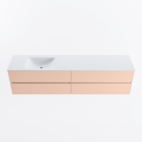 MONDIAZ VICA Ensemble meuble de salle de bains - 200cm - meuble bas rosee - 4 tiroirs - lavabo cloud gauche - sans trous de robinet - version haute 60cm - talc SW1083360