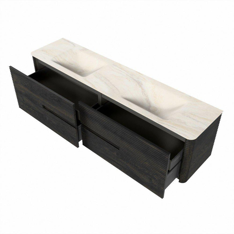 Mondiaz CIRO-DLUX Badkamermeubelset - 190x45x50cm - Solid surface wastafel Ostra - 2 wasbak Dubbel - zonder kraangaten - 4 lades - Shadow SW1532323