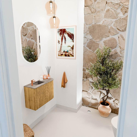 Mondiaz JOYA-DLUX 61.6cm toiletmeubel - ronding rechts kleur Oak - Wastafel FAYE positie Links 1 kraangat kleur Oza. SW1424154