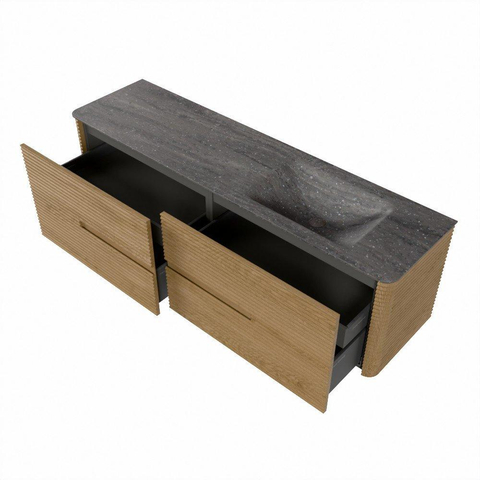 Mondiaz CIRO-DLUX Badkamermeubelset - 170x45x50cm - Solid surface wastafel Oza - 1 wasbak Rechts - 1 kraangat - 4 lades - Oak SW1531143