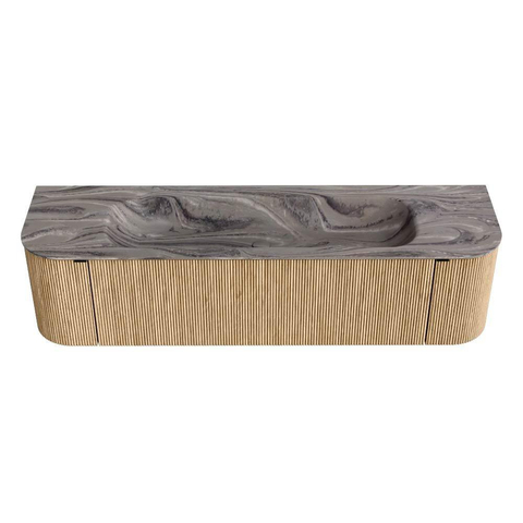 MONDIAZ KURVE-DLUX Meuble de salle de bains 170cm arrondi Gauche + Droite couleur Chêne avec 1 tiroir et 2 portes. Lavabo BIG LARGE Central sans trou de robinet Sombra. SW1433567
