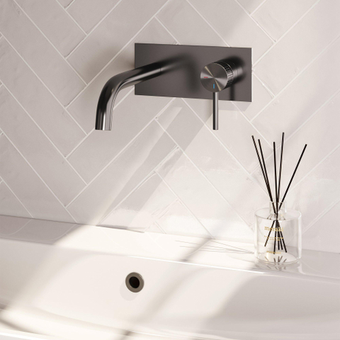 BRAUER Stripe Mitigeur lavabo encastré - bec courbé et plaque de recouvrement - modèle A1 - gunmetal brossé PVD SW1434957