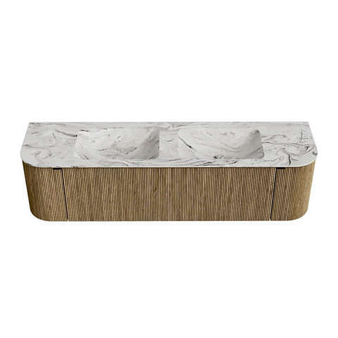 Mondiaz KURVE-DLUX Ensemble de meuble de salle de bains - 170x46x40cm - 1 tiroir - 2 portes - lavabo solid surface - double - 2 trous de robinet - Dusk SW1415510