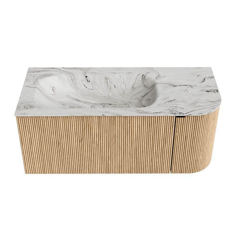 MONDIAZ KURVE-DLUX Meuble de salle de bains 105 cm avec module 25 R couleur Oak avec 1 tiroir et 1 porte. Lavabo BIG SMALL gauche 1 trou de robinet couleur Glace. SW1137994