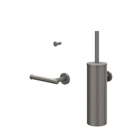 IVY Ensemble d’accessoires - ensemble brosse WC - modèle mural - petite patère pour serviette - porte-rouleau de papier toilette - Noir métallisé brossé PVD SW1031611