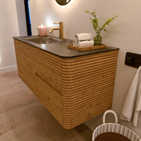 Mondiaz CIRO-DLUX Ensemble de meubles de salle de bains - 120x45x50cm - Vasque solid surface Lava - 1 bassin à gauche - 1 trou de robinet - 2 tiroirs - Chêne SW1531090