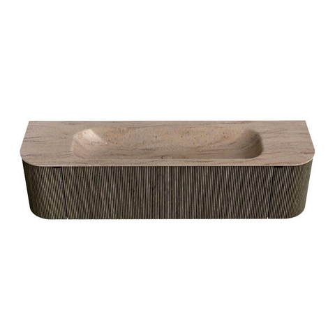 MONDIAZ KURVE-DLUX Meuble de salle de bains 170cm arrondi Gauche + Droite couleur Shadow avec 1 tiroir et 2 portes. Lavabo BIG LARGE Central 2 trous de robinet Saba. SW1433271