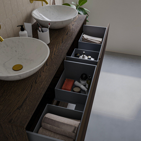 Saniclass Holz Atelier Meuble sous lavabo - 160x45x60cm - 4 tiroirs - Chêne charcoal SW1420811