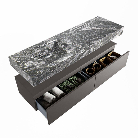 Mondiaz ALAN-DLUX Ensemble de meuble - 150cm - meuble Dark grey mat - 2 tiroirs - Lavabo Cloud Lava suspendu - vasque Gauche - 1 trou de robinet SW808047