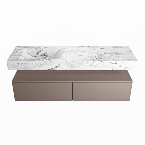 Mondiaz ALAN-DLUX Ensemble de meuble - 150cm - meuble Smoke mat - 2 tiroirs - Lavabo Cloud Glace suspendu - vasque Gauche - 1 trou de robinet SW804925