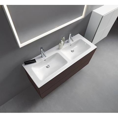 Duravit Me by starck dubbele wastafel 130x49cm 2 kraangaten met overloop wit SW88244