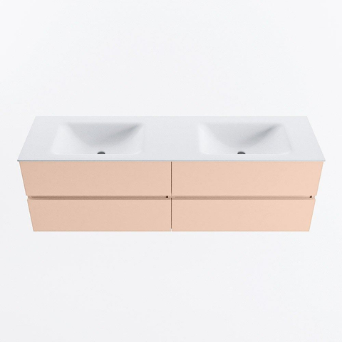 MONDIAZ Vica Ensemble meuble de salle de bains - 160cm - meuble bas rosee - 4 tiroirs - lavabo cloud double - sans trous de robinet - version haute 60cm - talc SW1083386