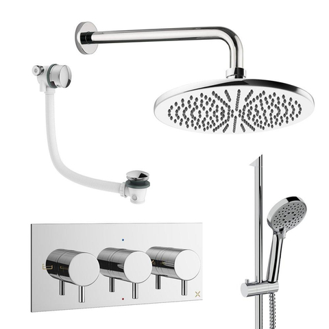 Crosswater MPRO inbouw regendoucheset – Ø30 cm hoofddouche – ronde handdouche – 3 hendels – badafvoer – chroom SW1472667