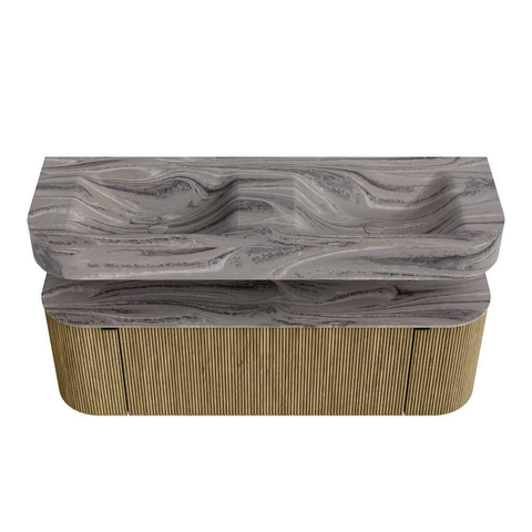 MONDIAZ THOR-DLUX 140cm meuble de salle de bains arrondi gauche + droite couleur Dusk avec 1 tiroir et 2 portes. Vasque suspendue CLOUD Double 2 trous de robinet couleur Sombra. SW1464251