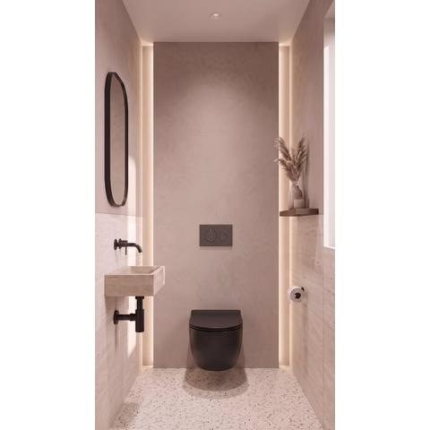 QeramiQ Dely Swirl Toiletset - inbouwreservoir Qeramiq Flush - 35mm zitting - natuursteen donker marmeren bedieningsplaat - ronde knoppen - mat zwart SW1578303
