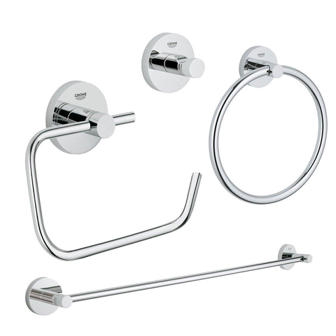 Grohe Essentials Accessoireset 4-delig - handdoekring - handdoekhouder - handdoekhaak - toiletrolhouder zonder klep - chroom SW529110