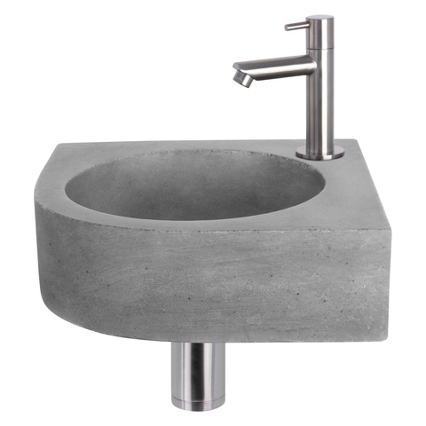 Differnz Cleo hoekfonteinset – 31.5x31.5x10 cm – beton grijs – rechte mat chromen kraan SW373180