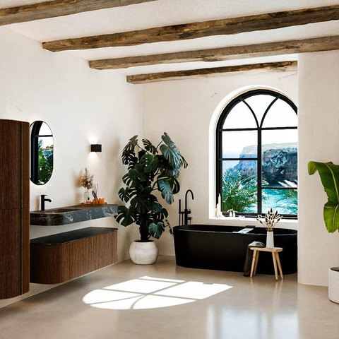 MONDIAZ THOR-DLUX 140cm meuble de salle de bains arrondi gauche + droite couleur Walnut avec 1 tiroir et 2 portes. Vasque suspendue CLOUD gauche 1 trou de robinet couleur Lava. SW1463971
