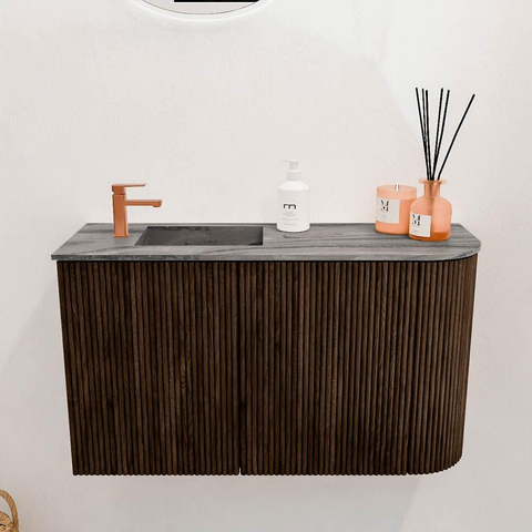 Mondiaz JOYA-DLUX 71.6cm toiletmeubel - ronding rechts kleur Walnut - Wastafel FAYE positie Links 1 kraangat kleur Sombra. SW1424743
