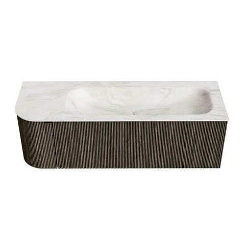 Mondiaz KURVE-DLUX Badkamermeubelset - 135x46x40cm - 1 lade - 1 deur - wastafel solid surface - rechts - 1 kraangat - Shadow SW1414472